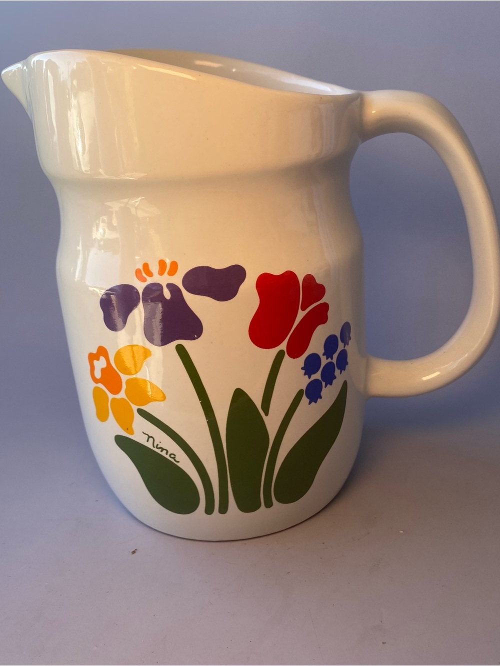 Vintage Ceramic Pitcher  With Nina "Helga" Floral Design~Made W-Germany-1980’s